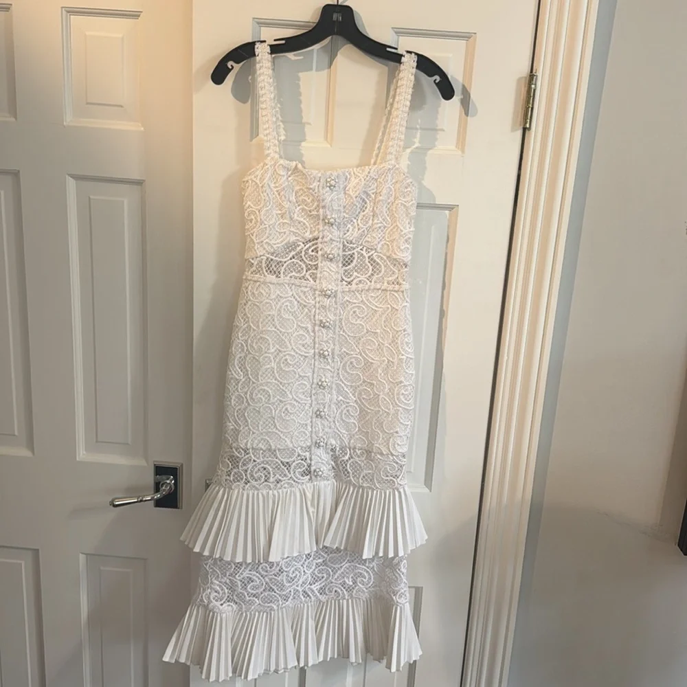 Alexis Lyssa White Pleat Midi Crochet Dress - Picture 2 of 6